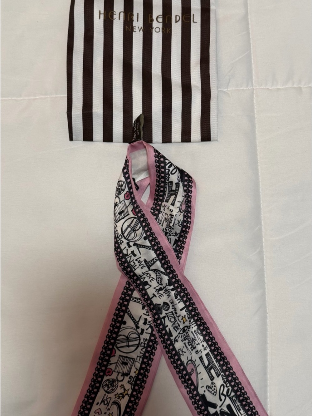 Henri Bendel Pink and Black Graphic Twilly Scarf